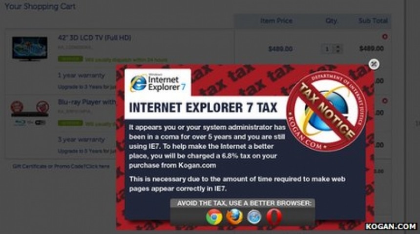 Australian retailer imposes an Internet Explorer 7 tax!